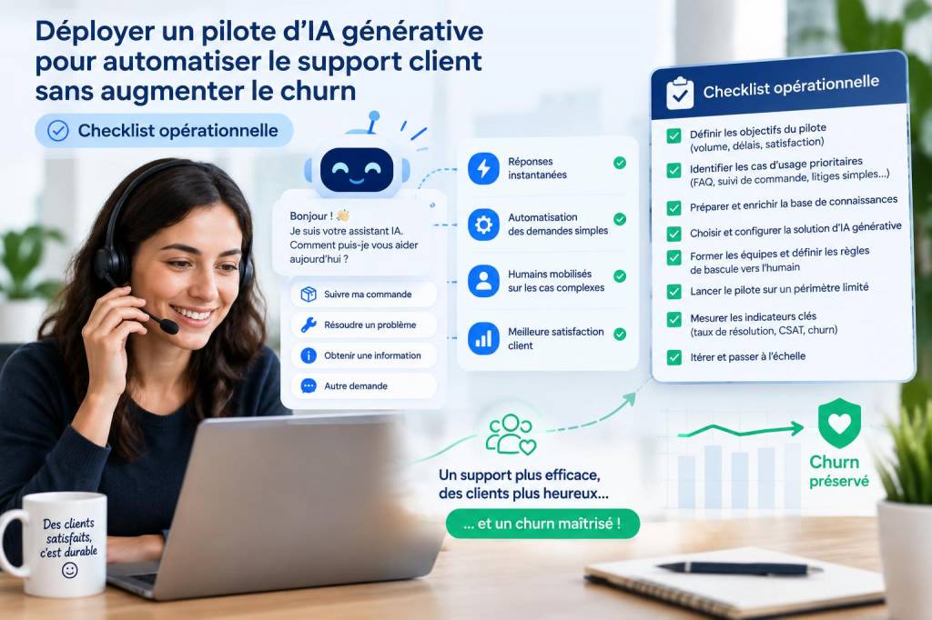 Déployer un pilote d'ia générative pour automatiser le support client sans augmenter le churn: checklist opérationnelle